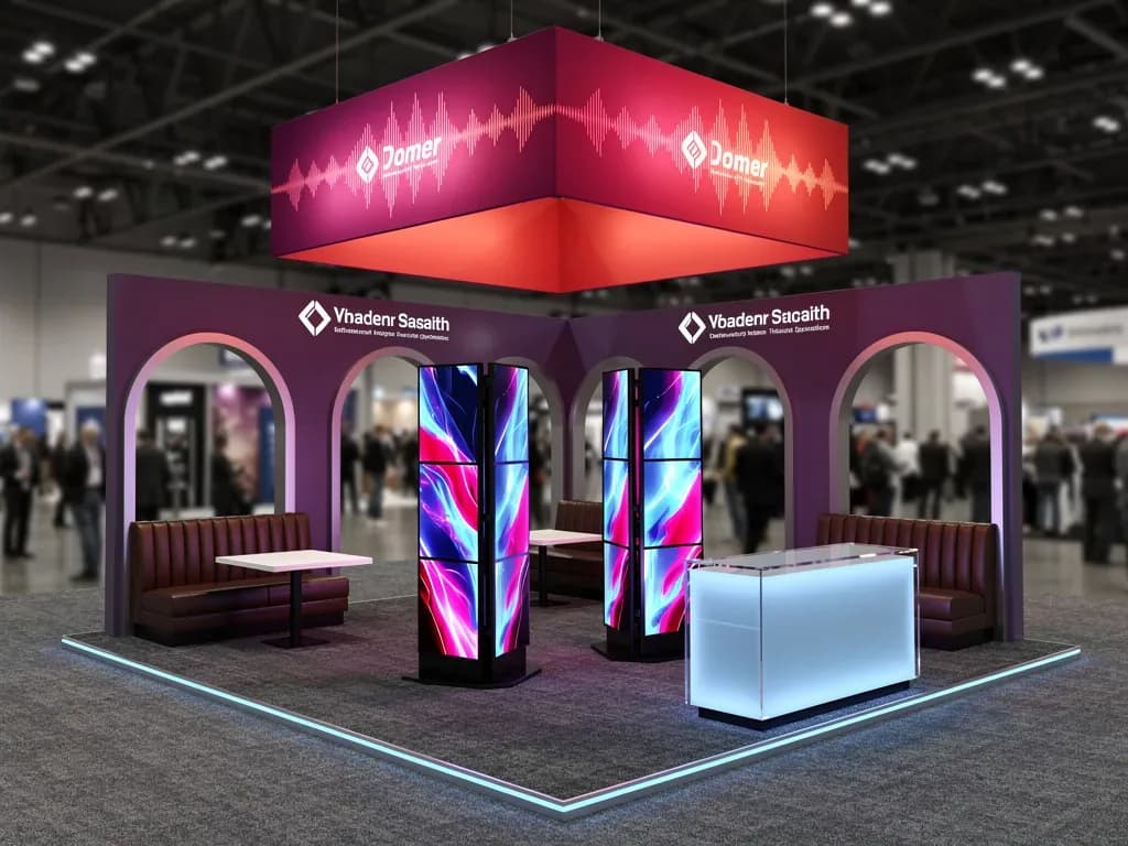 SoundHound 20x40 Island Exhibit with Integrated Brand Zones